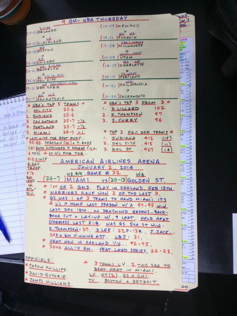 Ever wonder how an NBA play-by-play announcer knows so much about every player on each team? Check out Eric Reid of the Miami HEAT's cheat sheet!