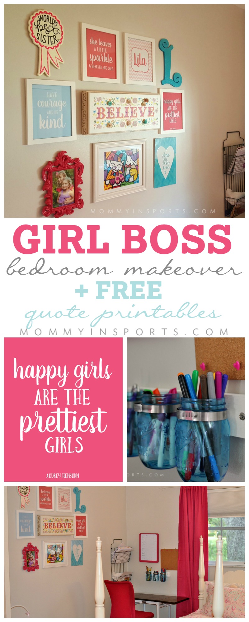 Is your daughter looking for a big girl room? Try this girl boss makeover with FREE quote printables! Perfect to inspire your budding tween!