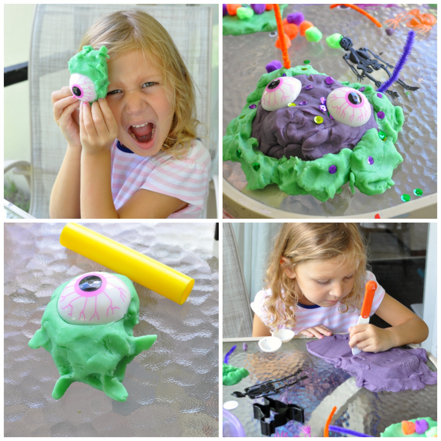 Adorable White Halloween Play Dough on a Purple Plate · Creative Fabrica