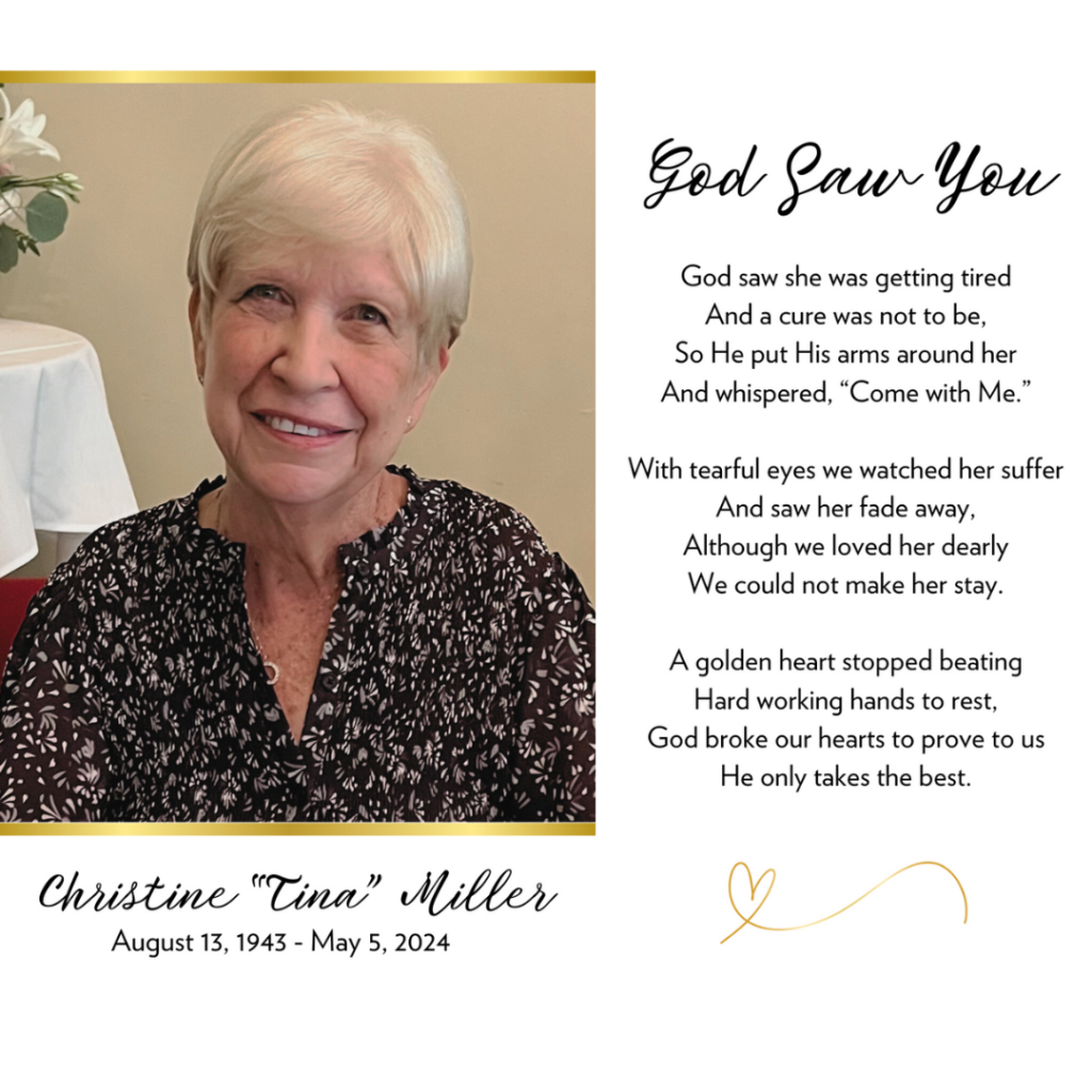 This was the eulogy read at our mom Tina Miller's funeral. We wanted to share what made her special and what we all can learn her